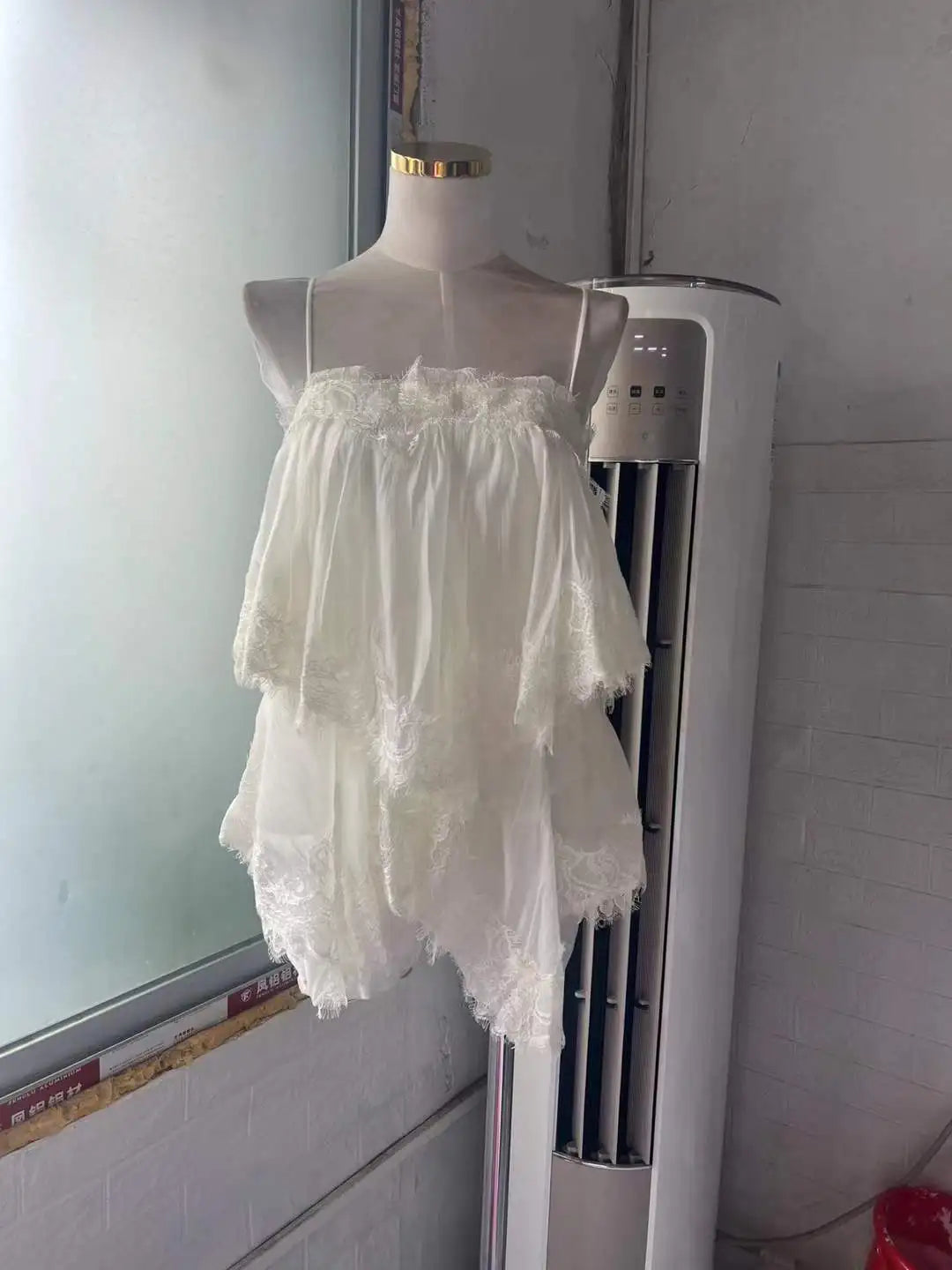 High Quality 2026 Women Lace Trim Tiered Chiffon Cami Top Spaghetti Strap Loose Babydoll Blouse