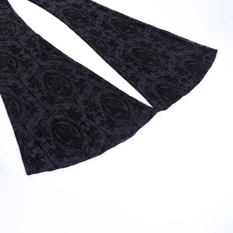 Gothic Dark Lace Flare Pants