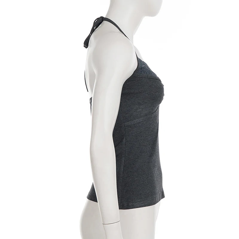 Vintage Lace Trim Halter Top