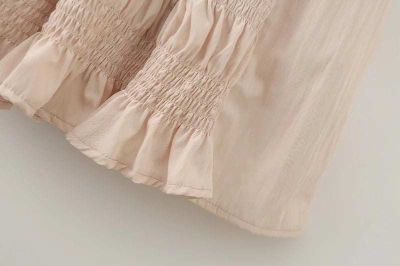 French Vintage Romantic Ruffled Smocked Panel Midi Skirt
