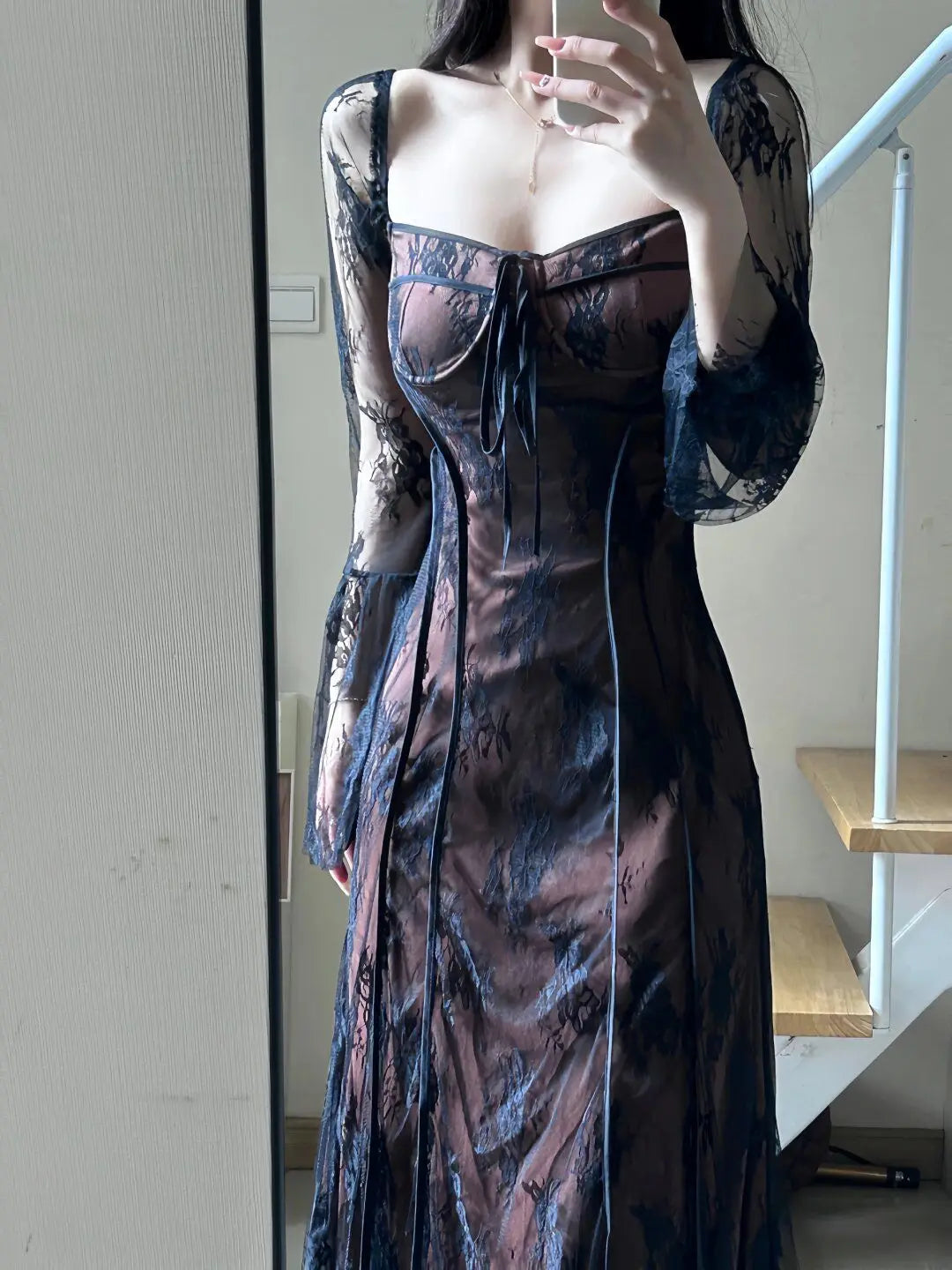 Dark Floral Vampire Lace Dress
