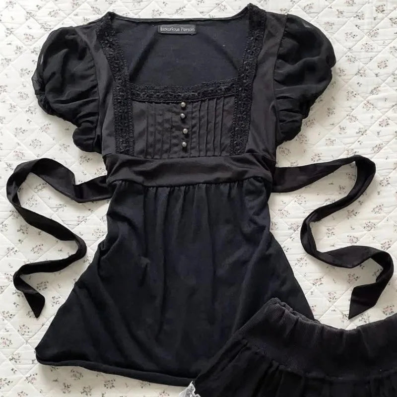 Vintage Lace Puff Short Sleeve Top