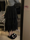 Black Long Ruffle Lace Skirt
