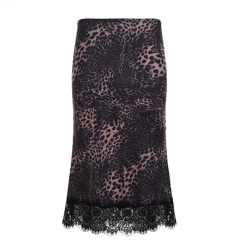 Vintage Low-Waist Leopard-Print Lace Skirt