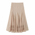 French Vintage Romantic Ruffled Smocked Panel Midi Skirt