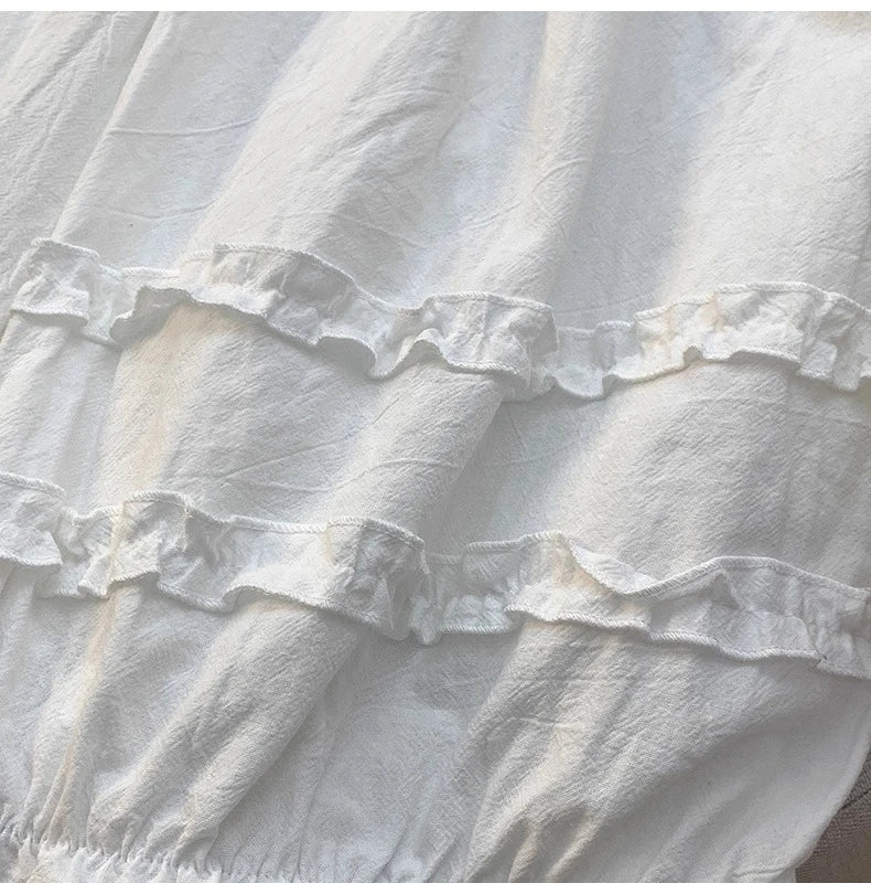 Lace Trim White Lantern Pants for Women Spring Summer Loose Elastic High Waist Wide Leg Trouser Female Ankle Length Casual Pants