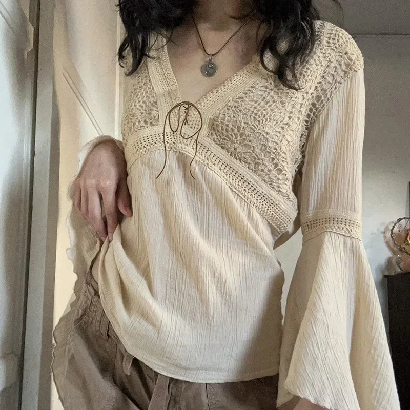 Medieval Lace Up Flare Sleeves Blouse