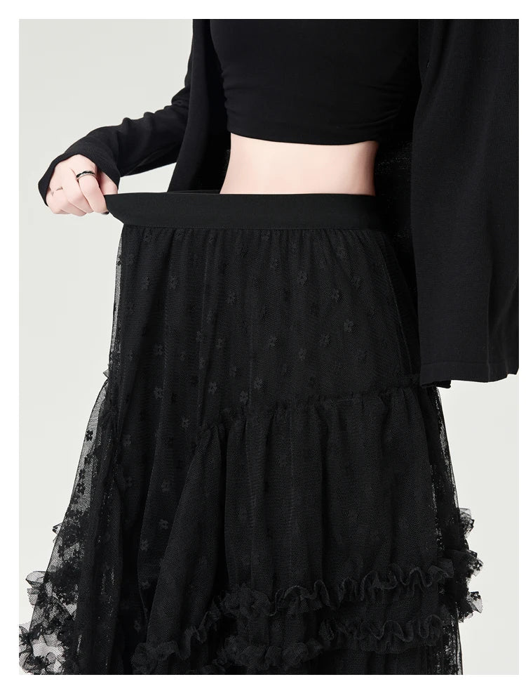 Vintage Gothic Black Lace Trumpet Skirt