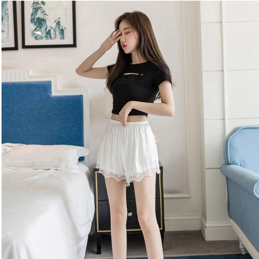 1pc Cool Fashion Women Satin Lace Lady Safety Shorts Polyester Leggings Pajamas Shorts