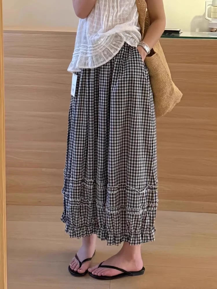 Lace Trim White Lantern Pants for Women Spring Summer Loose Elastic High Waist Wide Leg Trouser Female Ankle Length Casual Pants