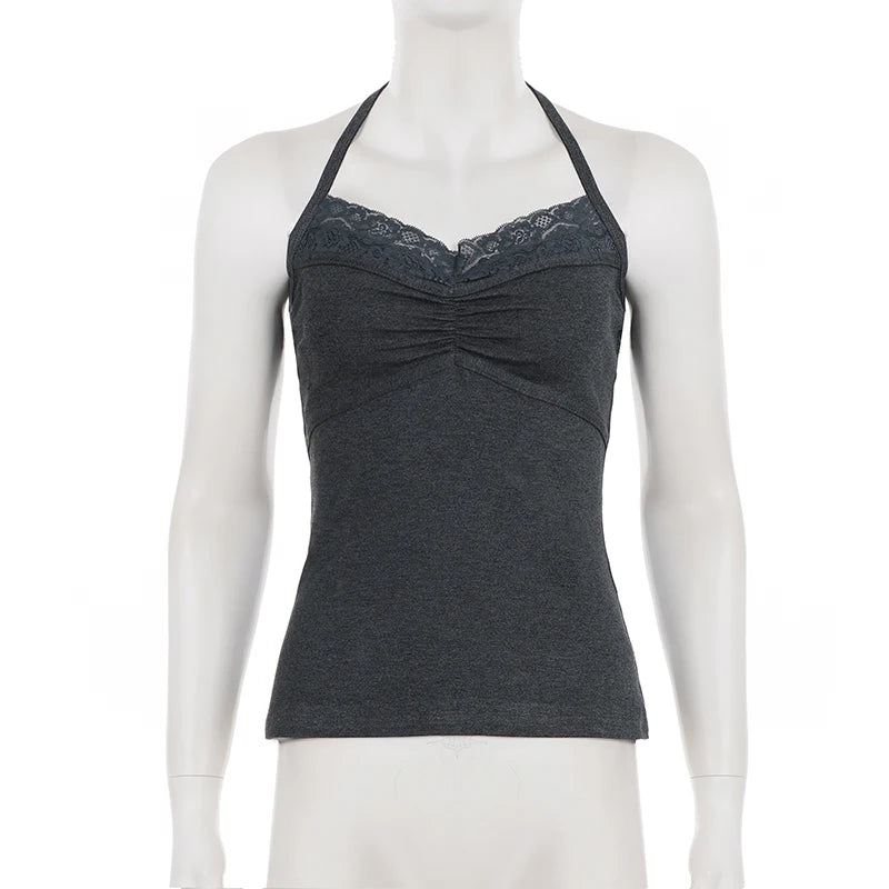 Vintage Lace Trim Halter Top