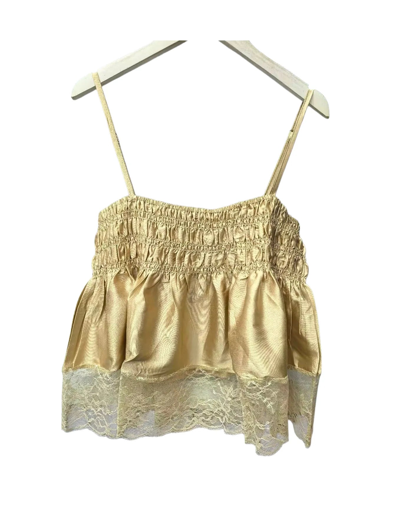 Sweet Summer New Arrival Silk Satin Lace Trim Halter Vest Lightweight Luxury Pleated Design Fresh And Delicate Style for Women