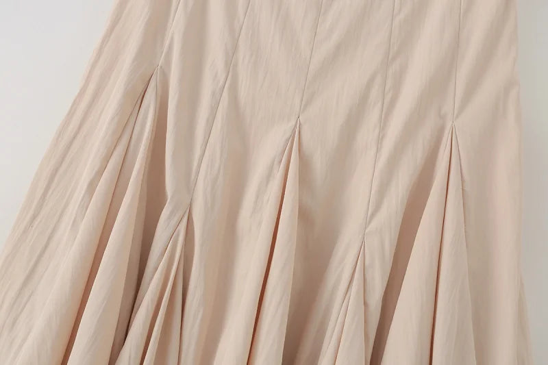 French Vintage Romantic Ruffled Smocked Panel Midi Skirt