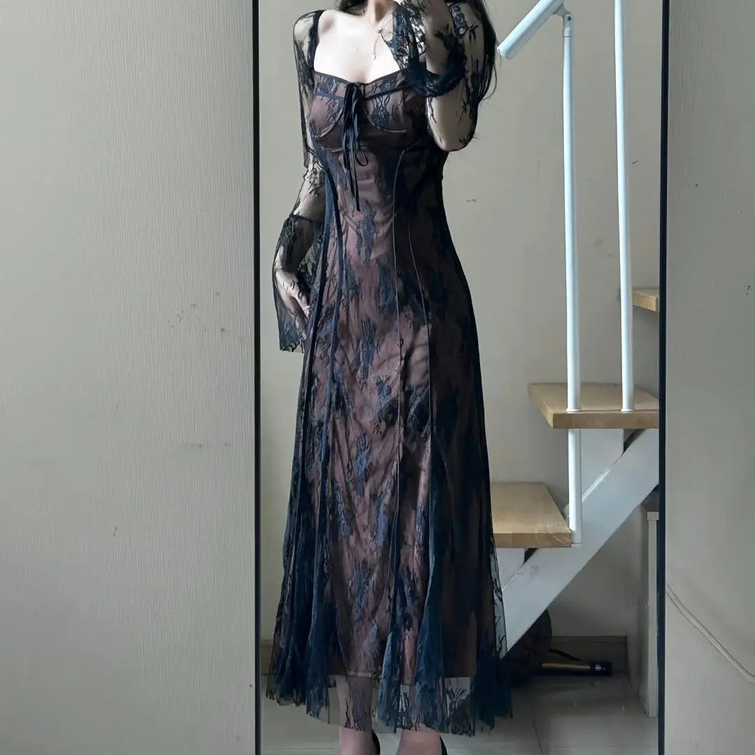 Dark Floral Vampire Lace Dress