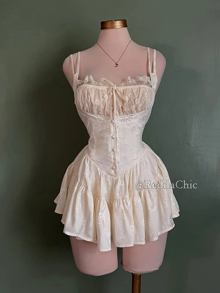 Medieval Satin Corset Mini Dress & Lace Shorts