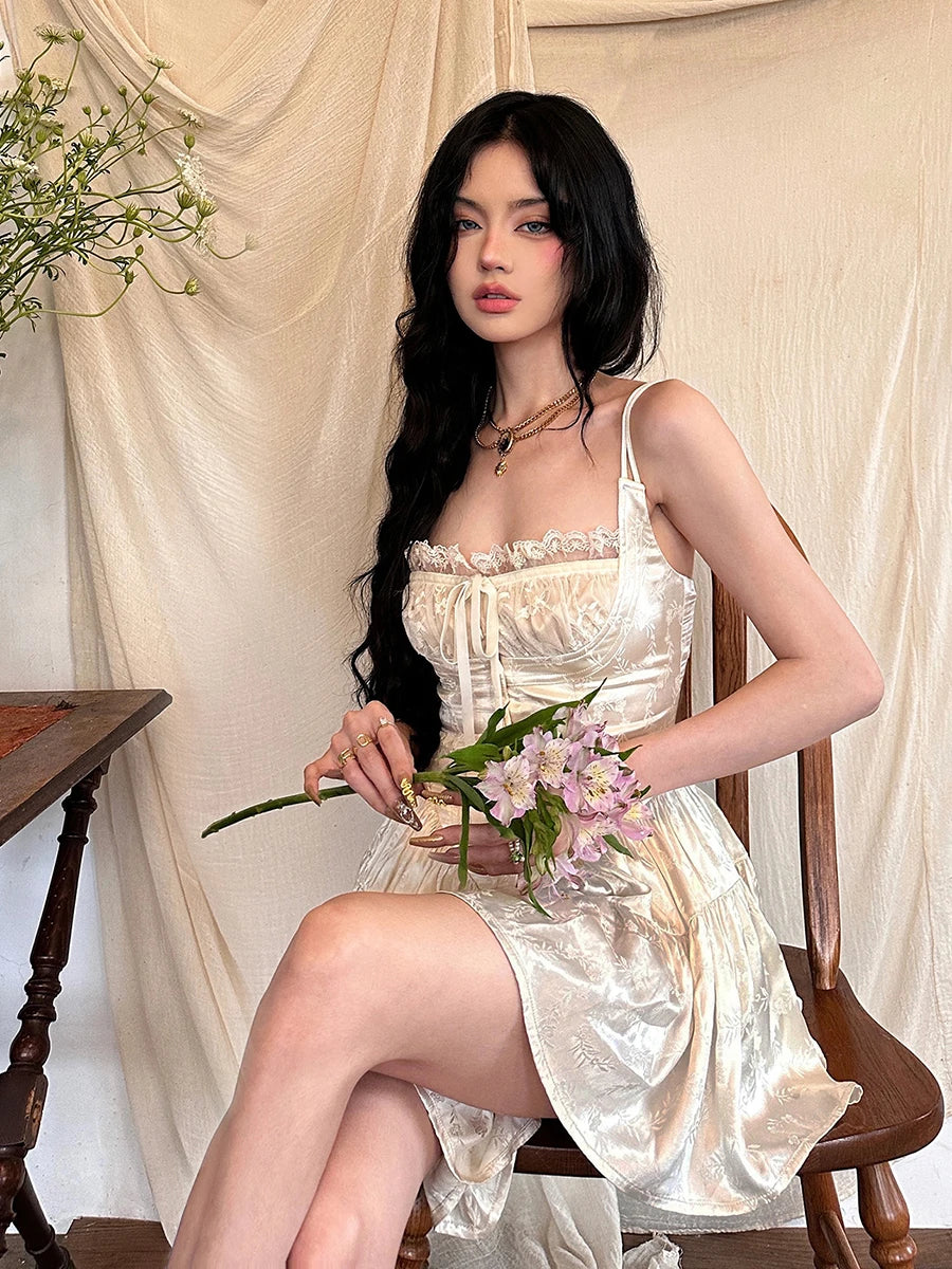 Medieval Satin Corset Mini Dress & Lace Shorts