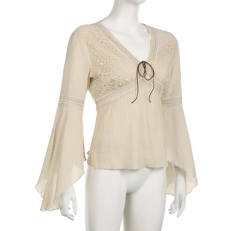 Medieval Lace Up Flare Sleeves Blouse