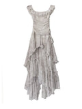 Light Gray Watercolor Ruffles Long Dress