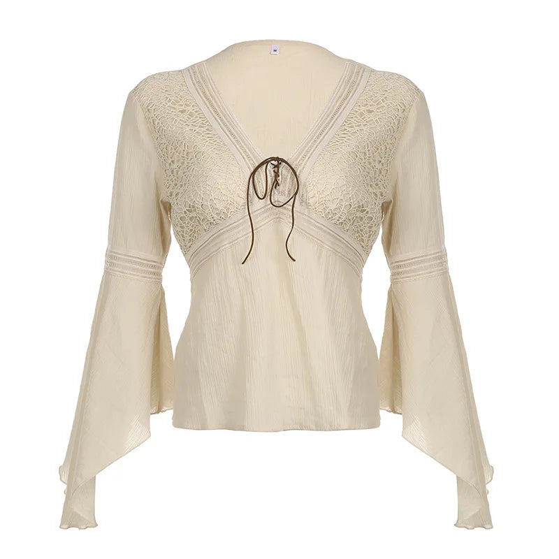 Medieval Lace Up Flare Sleeves Blouse