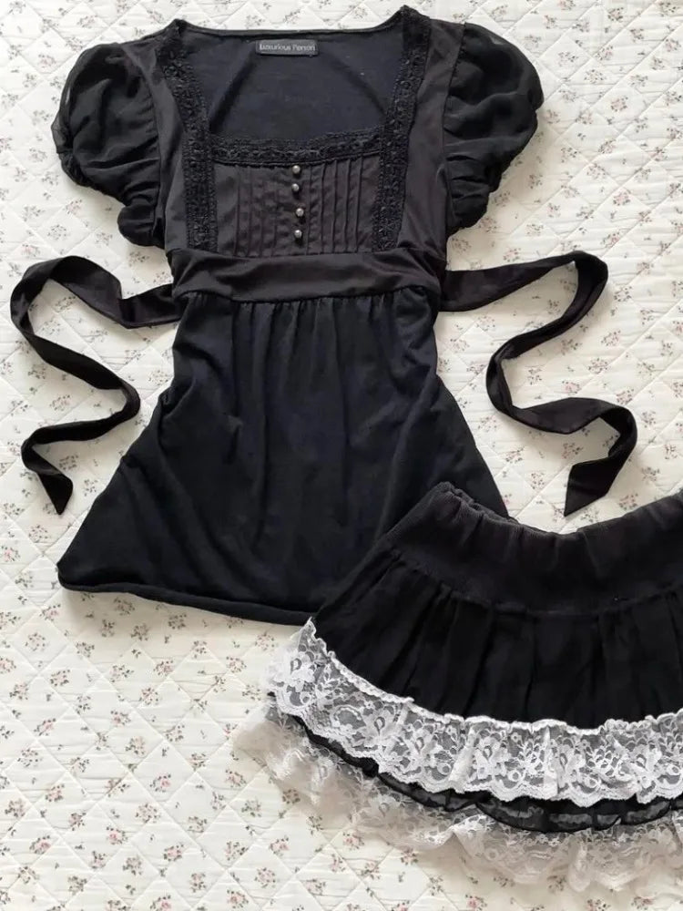 Vintage Lace Puff Short Sleeve Top