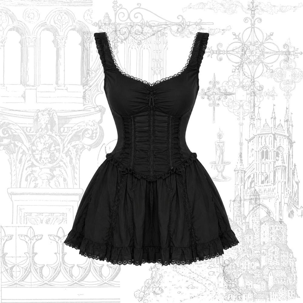 Gothic Lace Trim Bow Dress