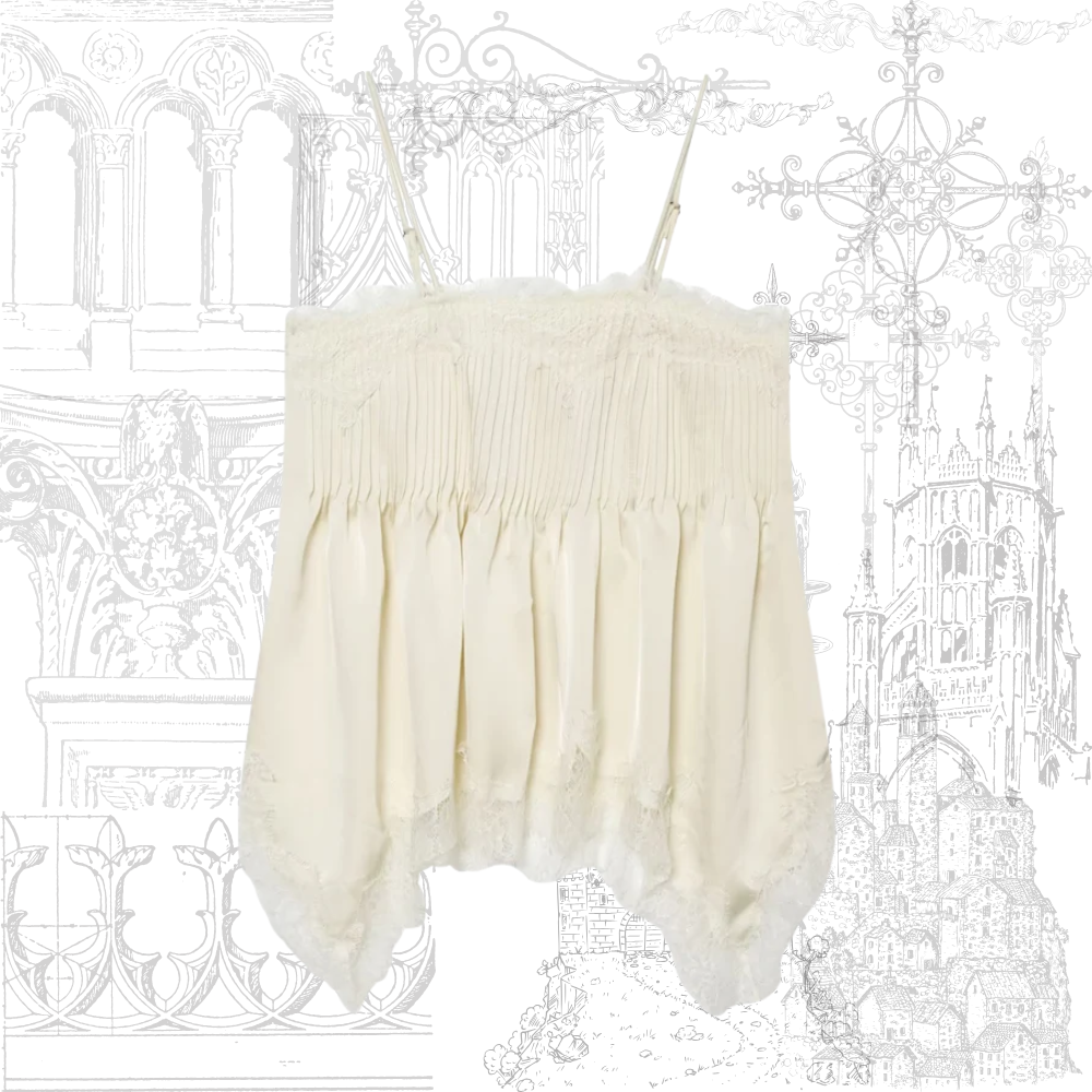 Off-White Lace Ruffled Tank Top