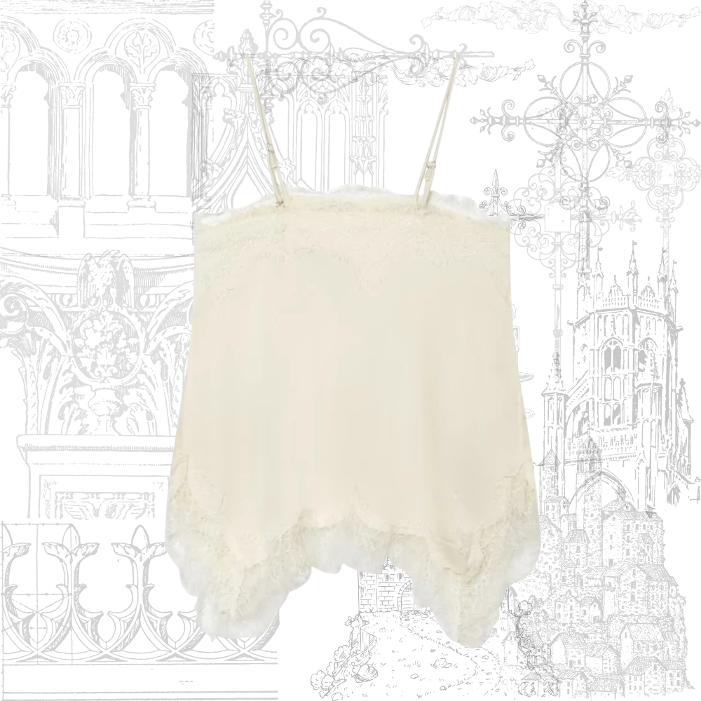 Off-White Lace Ruffled Tank Top