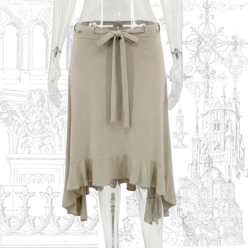 Ruffle Hem Ruched Long Skirt
