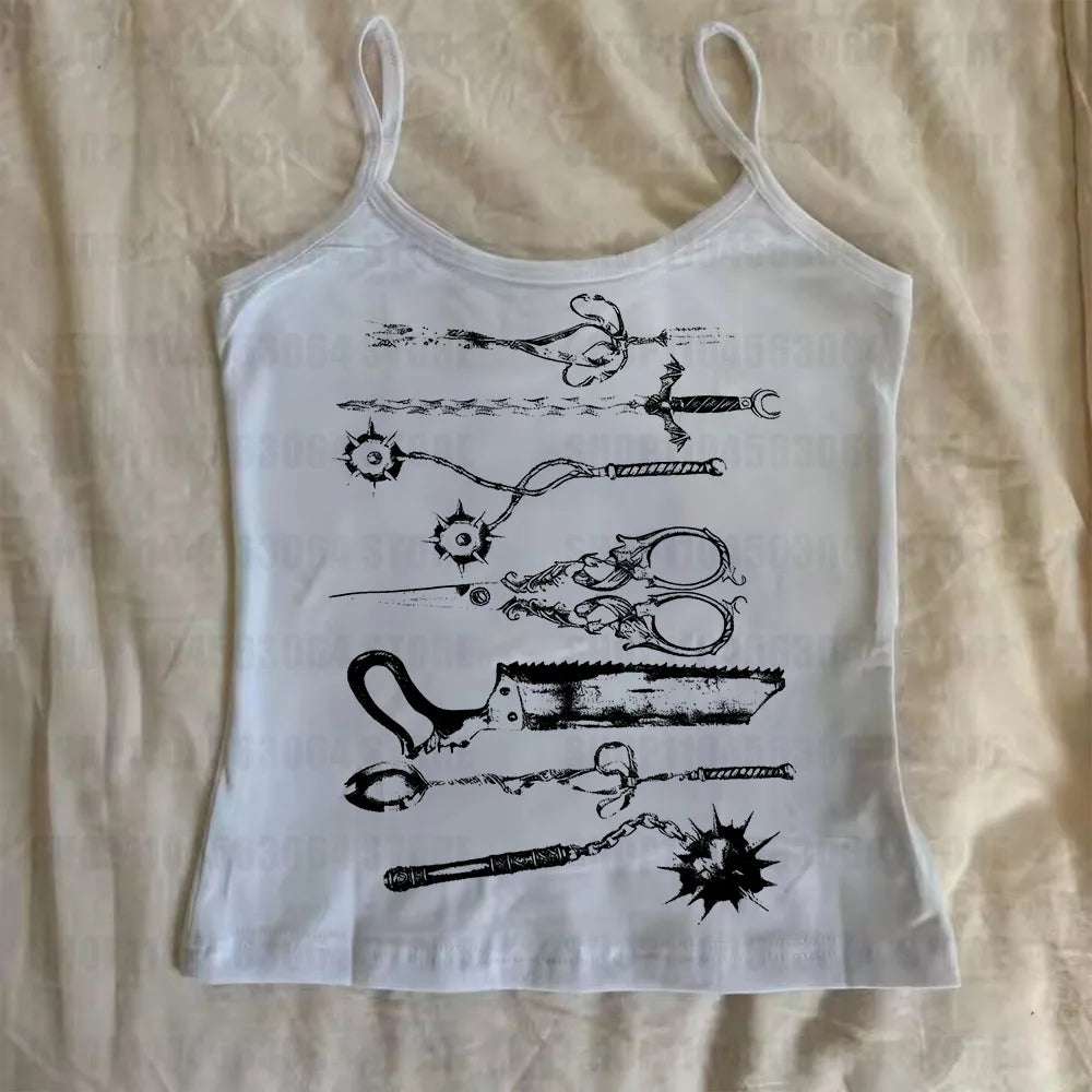 Medieval Weapons Print Slim Top